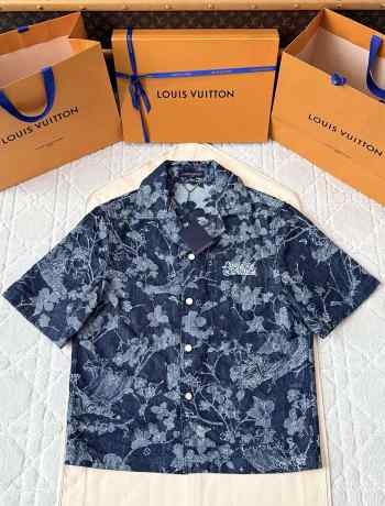Uubags Louis Vuitton 1AHXHB Jacquard Denim Short-Sleeved Shirt