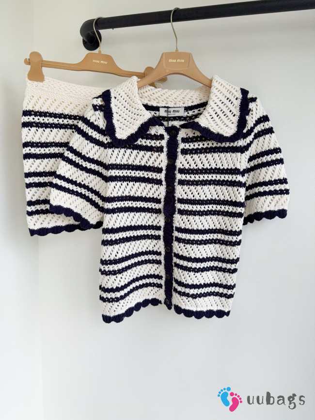 Uubags Miu Miu cotton cardigan natural/blue - 1