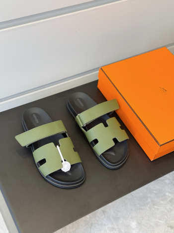 Uubags Hermes Green Leather Chypre Sandals