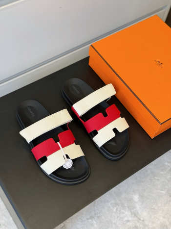 Uubags Hermes White/Red Leather Chypre Sandals