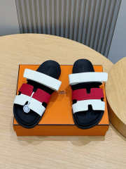 Uubags Hermes White/Red Leather Chypre Sandals - 3