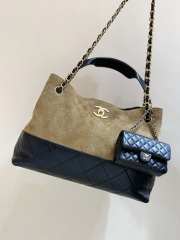 Uubags Chanel Shopping Bag Suede, Sheepskin & Gold Metallic Beige & Black 28x40x15cm - 6