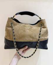 Uubags Chanel Shopping Bag Suede, Sheepskin & Gold Metallic Beige & Black 28x40x15cm - 2