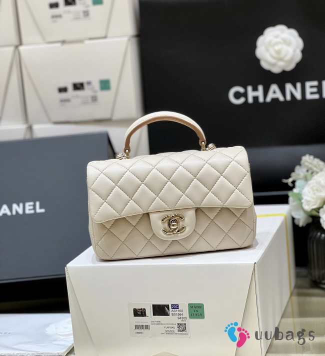 Uubags Chanel Classic Mini Top Handle Bag In Beige/ Caramel 20cm - 1