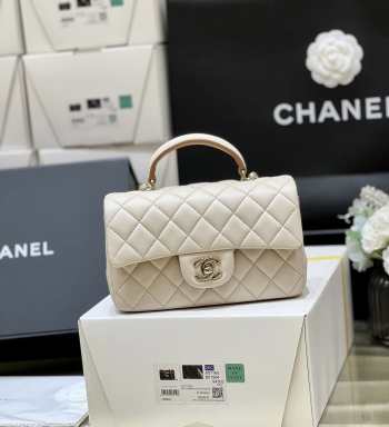 Uubags Chanel Classic Mini Top Handle Bag In Beige/ Caramel 20cm