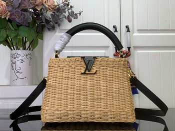 Uubags Louis Vuitton M14366 Capucines BB Rattan And Cowhide Bag In Black 18x27x9cm