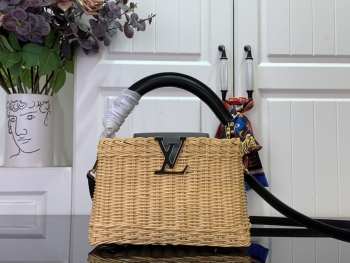 Uubags Louis Vuitton M14365 Capucines Mini Rattan And Cowhide Bag In Black 14x21x8cm