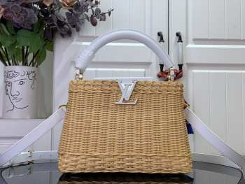 Uubags Louis Vuitton M14366 Capucines BB Rattan And Cowhide Bag In White 18x27x9cm