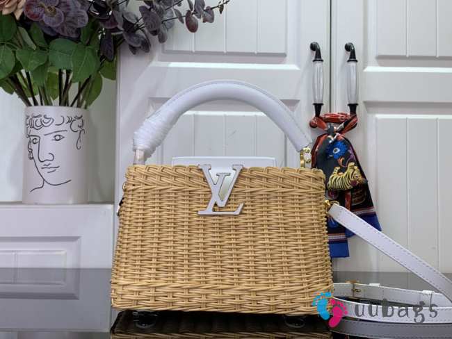 Uubags Louis Vuitton M14365 Capucines Mini Rattan And Cowhide Bag In White 14x21x8cm - 1
