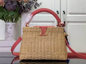 Uubags Louis Vuitton M14366 Capucines BB Rattan And Cowhide Bag In Pink 18x27x9cm