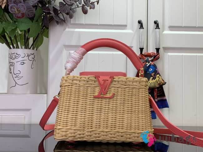 Uubags Louis Vuitton M14365 Capucines Mini Rattan And Cowhide Bag In Pink 14x21x8cm - 1