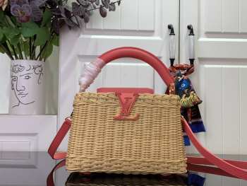 Uubags Louis Vuitton M14365 Capucines Mini Rattan And Cowhide Bag In Pink 14x21x8cm