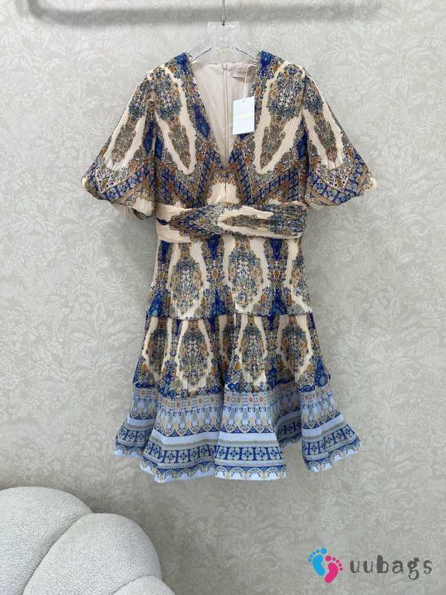 Uubags Zimmermann Pleated Mini Dress In Blue Paisley  - 1