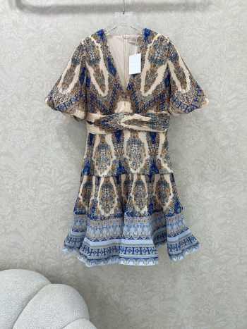 Uubags Zimmermann Pleated Mini Dress In Blue Paisley 
