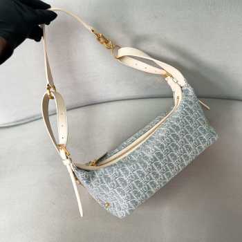 Uubags Dior Small D-Journey Bag Blue Oblique Chambray with Raffia Effect and Light Biscuit Smooth Calfskin 25.5x14.5x14cm 