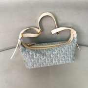 Uubags Dior Small D-Journey Bag Blue Oblique Chambray with Raffia Effect and Light Biscuit Smooth Calfskin 25.5x14.5x14cm  - 2