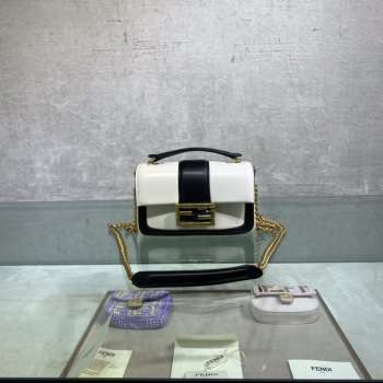 Fendi Fendi Mini Baguette Chain In White And Black Nappa Leather Bag 19x11.5x4cm