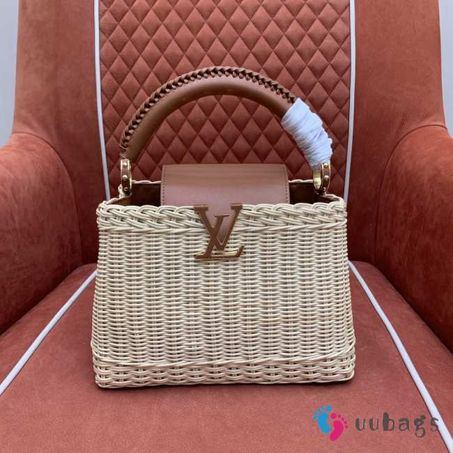 Uubags Louis Vuitton M26025 Capucines BB Bag Rattan And Cowhide In Brown 18x27x9cm - 1