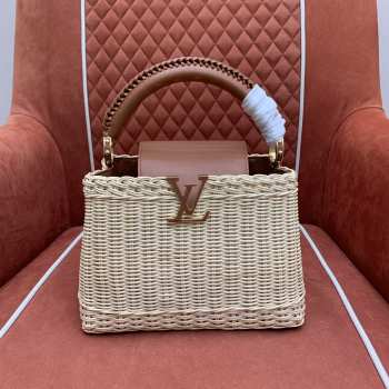 Uubags Louis Vuitton M26025 Capucines BB Bag Rattan And Cowhide In Brown 18x27x9cm