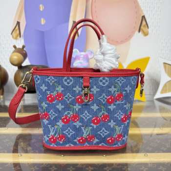 Uubags Louis Vuitton M14997 Neverfull Inside Out BB LV x TM bag monogram denim with cherry motif 26.5x16.5x11cm