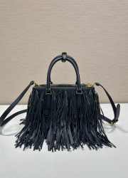 Uubags Prada Galleria small leather bag with fringe in black 24.5x18.5x11cm - 3