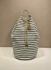 Uubags Prada Striped canvas drawstring duffel bag ivory/blue 34x55x34cm - 1