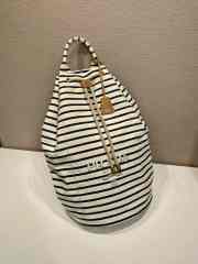 Uubags Prada Striped canvas drawstring duffel bag ivory/blue 34x55x34cm - 6