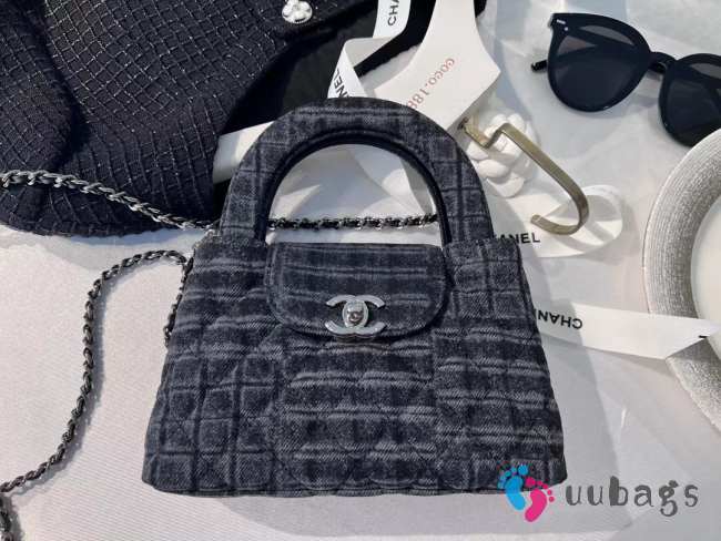 Uubags Chanel Black And Grey Printed Denim Nano Kelly Flap Bag 13x19x7cm - 1
