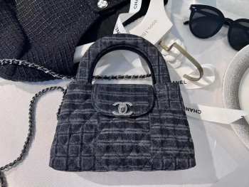 Uubags Chanel Black And Grey Printed Denim Nano Kelly Flap Bag 13x19x7cm
