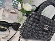 Uubags Chanel Black And Grey Printed Denim Nano Kelly Flap Bag 13x19x7cm - 5