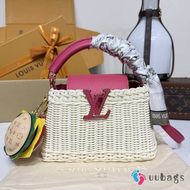 Uubags Louis Vuitton M26005 Capucines Mini Rattan And Cowhide Bag In Pink 14x21x8cm - 1