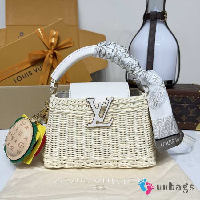 Uubags Louis Vuitton M26004 Capucines Mini Rattan And Cowhide Bag In White 14x21x8cm - 1