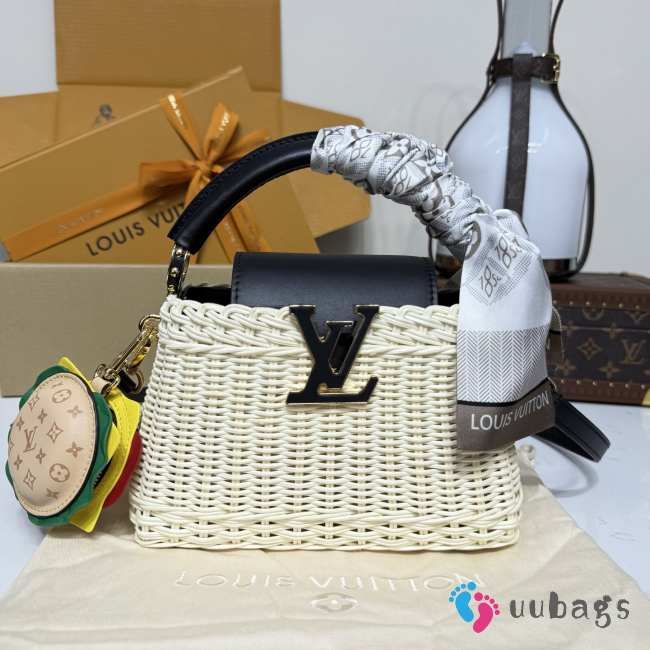 Uubags Louis Vuitton M26003 Capucines Mini Rattan And Cowhide Bag In White 14x21x8cm - 1