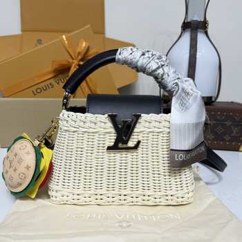 Uubags Louis Vuitton M26003 Capucines Mini Rattan And Cowhide Bag In White 14x21x8cm
