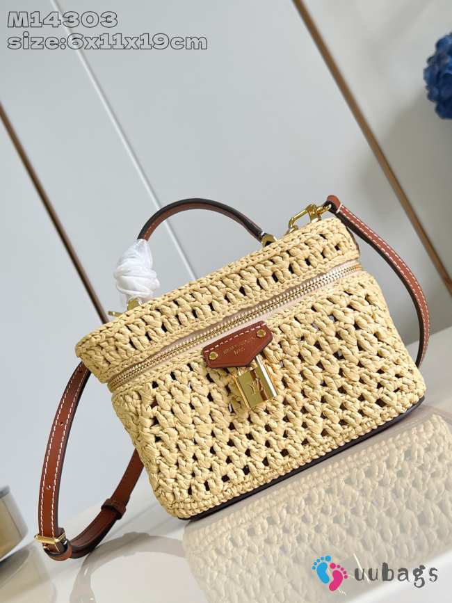Uubags Louis Vuitton M14303 Vanity Chain Pouch Bag Natural Tan Brown Raffia Brush 19x6.5x11.5cm - 1