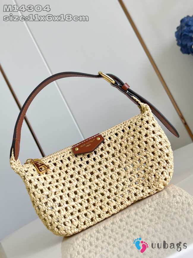 Uubags Louis Vuitton M14304 Hills Pochette Bag Natural Tan Brown Raffia Brush 18.5x11x6.5cm - 1