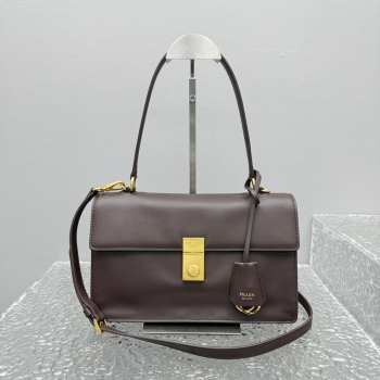 Uubags Prada Soft Sound medium leather bag in dark brown 28x16x10cm