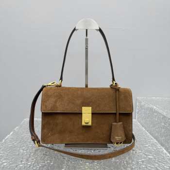 Uubags Prada Soft Sound medium suede bag in cocoa brown 28x16x10cm