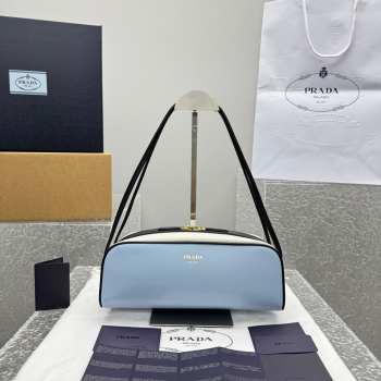 Uubags Prada Swing smooth leather shoulder bag celeste/white/black 28x11.5x10cm