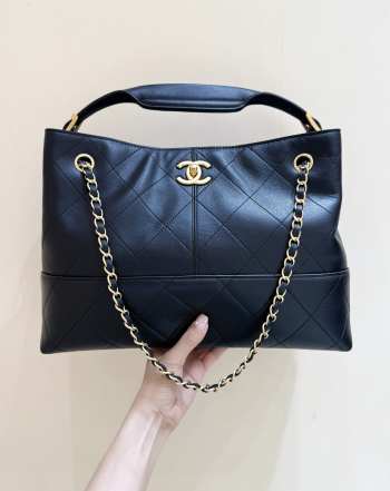 Uubags Chanel Shopping Bag Calfskin & Gold-Tone Metal In Black 28x40x15cm