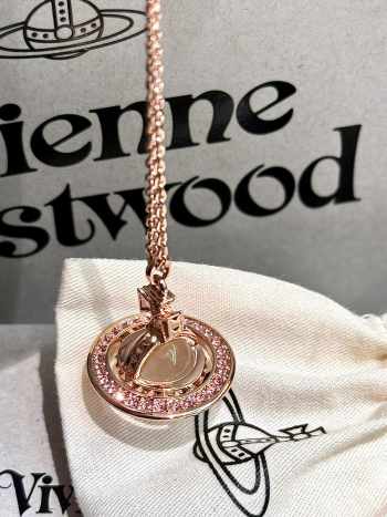 Uubags Vivienne Westwood Small Orb Necklace Pendant Clear Pink Gold 