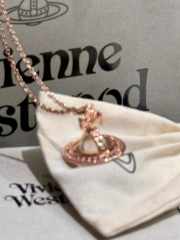 Uubags Vivienne Westwood Small Orb Necklace Pendant Clear Pink Gold  - 3