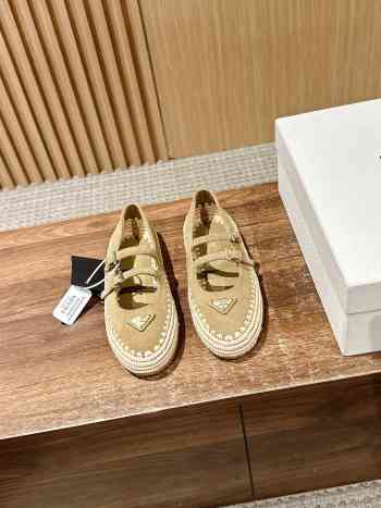 Uubags Prada nappa leather and raffia ballerinas in light beige