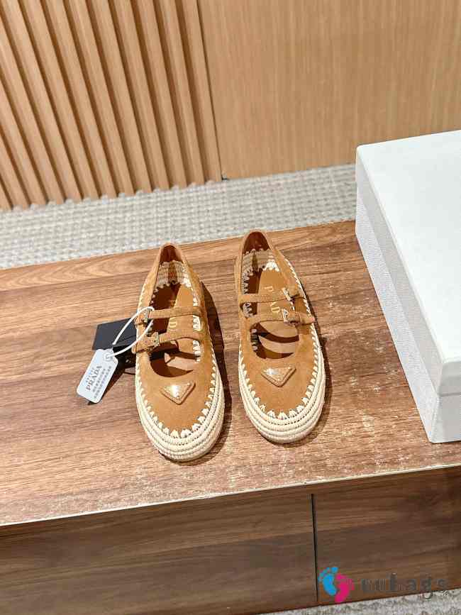 Uubags Prada nappa leather and raffia ballerinas in light brown - 1