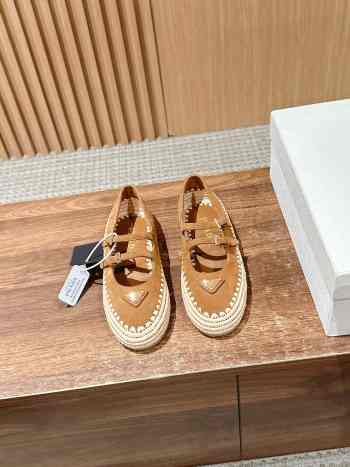 Uubags Prada nappa leather and raffia ballerinas in light brown