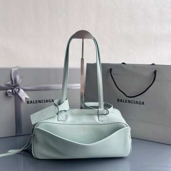 Uubags Balenciaga Carrie small Bowling bag in mineral green calfskin with aged silver hardware