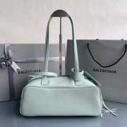 Uubags Balenciaga Carrie small Bowling bag in mineral green calfskin with aged silver hardware - 3