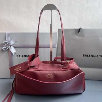 Uubags Balenciaga Carrie small Bowling bag in red calfskin with aged silver hardware 