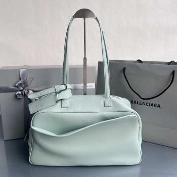 Uubags Balenciaga Carrie Bowling bag in mineral green calfskin with aged silver hardware 36x16x18.7cm