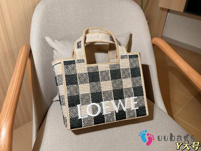 Uubags Loewe Font tote in raffia bag natural/black 30x24x13cm - 1